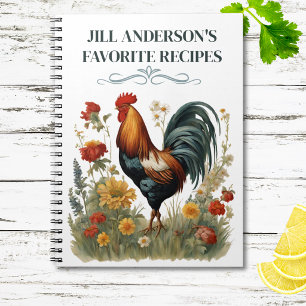 Personalised Recipes Vintage Botanical Rooster Notebook