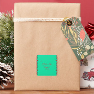 Personalised Rectangular Holiday Red & Green Square Sticker