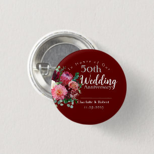 Personalised Red 50th Couples Wedding Anniversary 3 Cm Round Badge