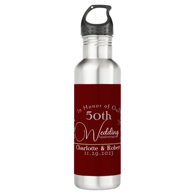 Personalised Red 50th Couples Wedding Anniversary  710 Ml Water Bottle (Front)