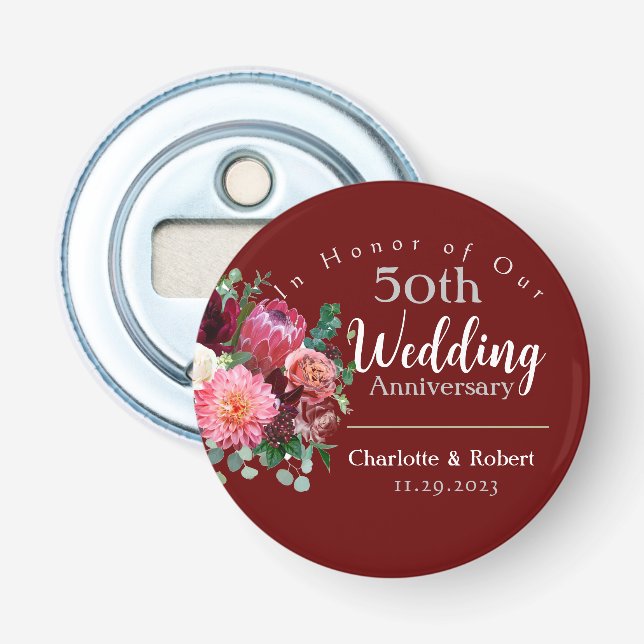 Personalised Red 50th Couples Wedding Anniversary  Bottle Opener (Front)