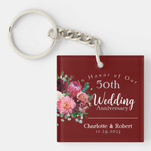Personalised Red 50th Couples Wedding Anniversary Key Ring