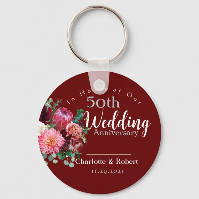 Personalised Red 50th Couples Wedding Anniversary  Key Ring (Front)