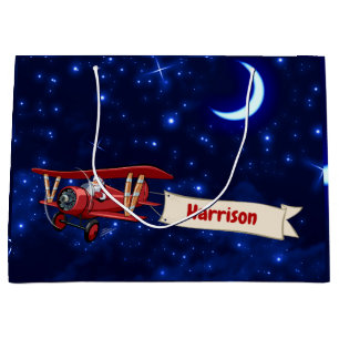 Personalised,Red Aeroplane & Santa, Merry Christma Large Gift Bag