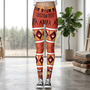 Personalised Red African Tribal Geometric Pattern Leggings