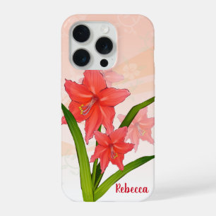 Personalised Red Amaryllis Flowers iPhone 15 Pro Case