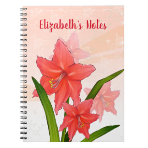 Personalised Red Amaryllis Flowers Notebook