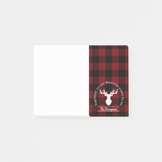 Personalised Red and Black Buffalo Check Post-it Notes (Front)