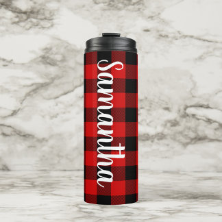 Personalised Red and Black Buffalo Check Thermal Tumbler