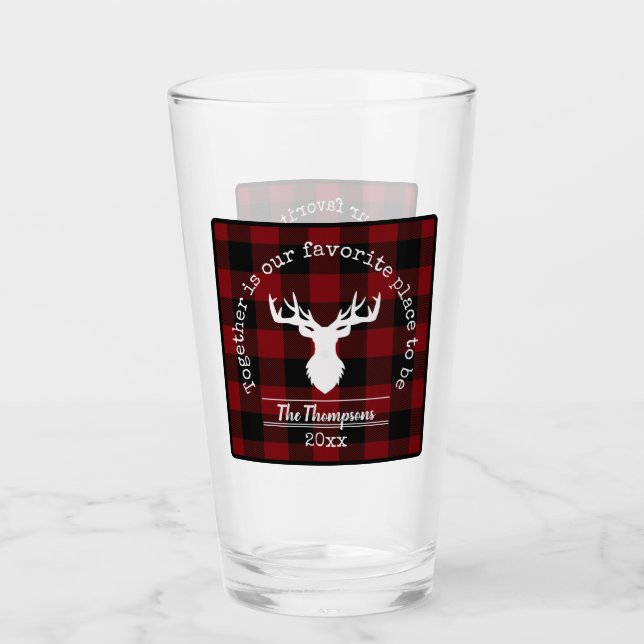 Personalised Red and Black Buffalo Plaid Farmhouse Glass (Front)