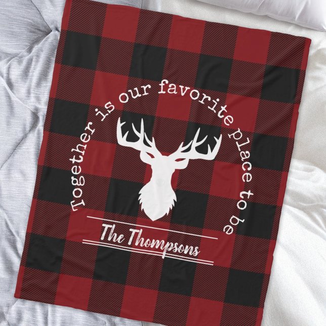 Personalised red and Black Buffalo Plaid Fleece Blanket (Creator Uploaded)