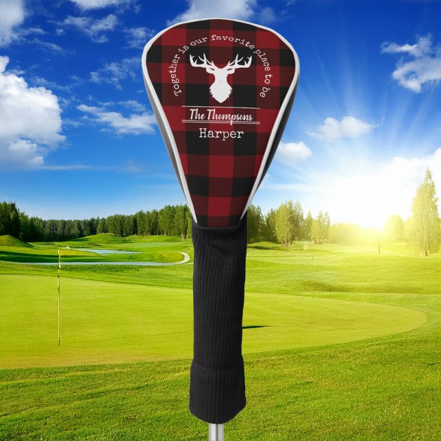 Personalised Red and Black Buffalo Plaid Golf Head Cover (Creator Uploaded)