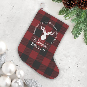 Personalised Red and Black Buffalo Plaid Large Christmas Stocking