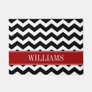 Personalised Red and Black Chevron Doormat
