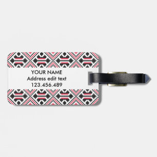 Personalised Red and Black cross-stitch Pattern Luggage Tag