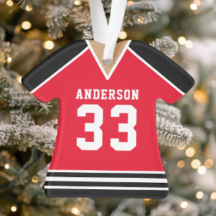 Personalised Red and Black Hockey Jersey Ornament