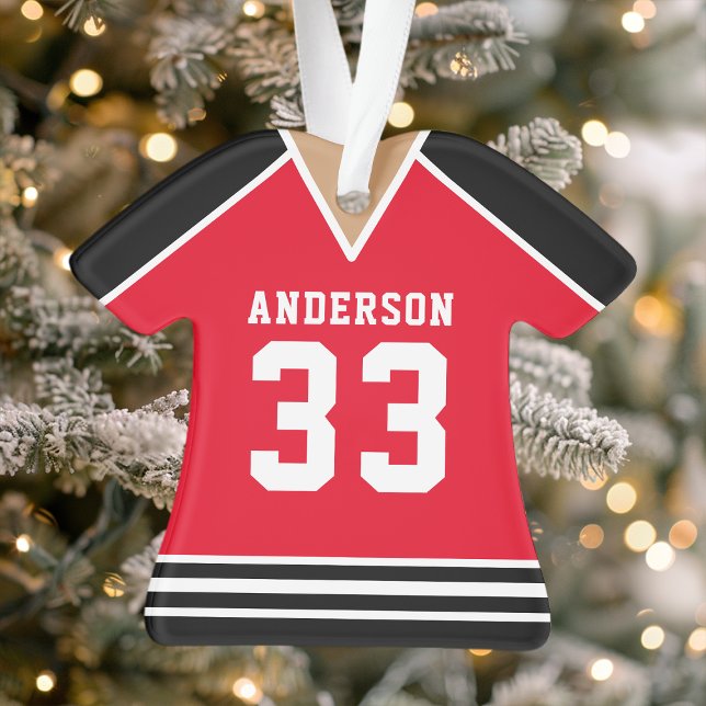 Personalised Red and Black Hockey Jersey Ornament (Creator Uploaded)