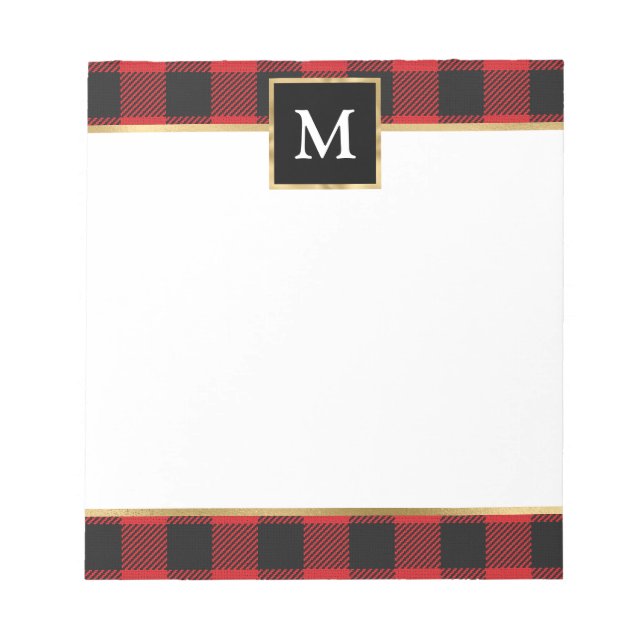 Personalised Red and Black Plaid with Gold Notepad (Front)