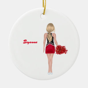 Personalised Red and Black School Cheerleader  Ceramic Tree Decoration
