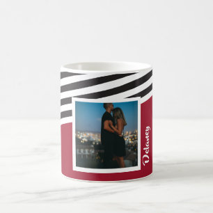 Personalised Red And Black Striped Pattern Photo Coffee Mug