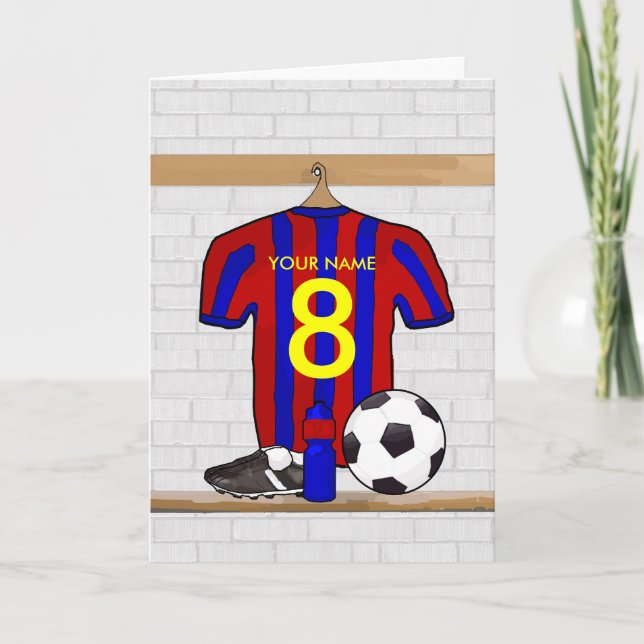 Personalised Red and Blue Football Soccer Jersey Card (Front)
