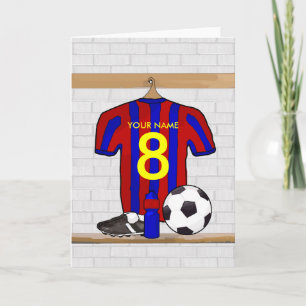 Personalised Red and Blue Football Soccer Jersey Card