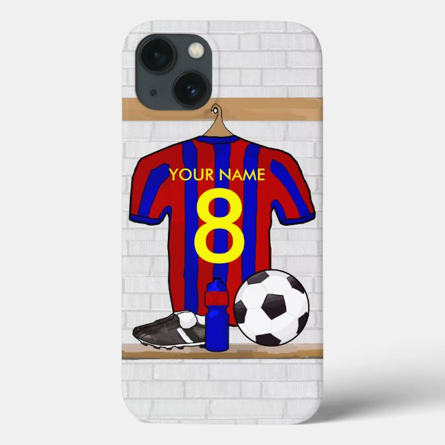 Personalised Red and Blue Football Soccer Jersey Case-Mate iPhone Case (Back)