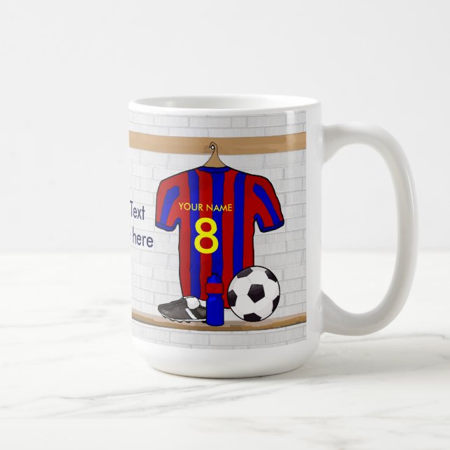 Personalised Red and Blue Football Soccer Jersey Coffee Mug (Right)