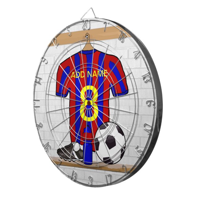 Personalised Red and Blue Football Soccer Jersey Dartboard (Front Right)