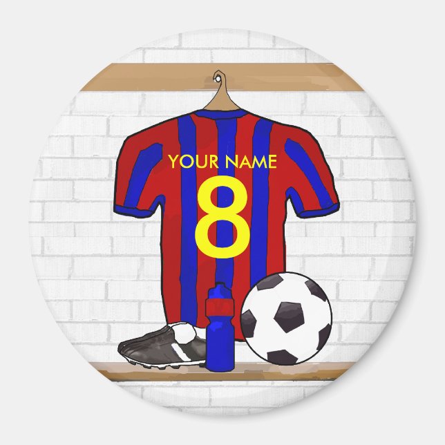 Personalised Red and Blue Football Soccer Jersey Magnet (Front)
