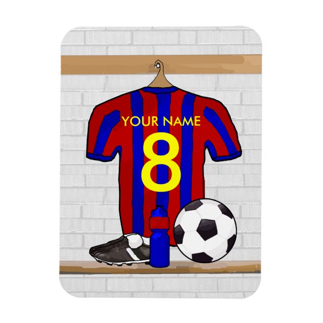 Personalised Red and Blue Football Soccer Jersey Magnet (Vertical)