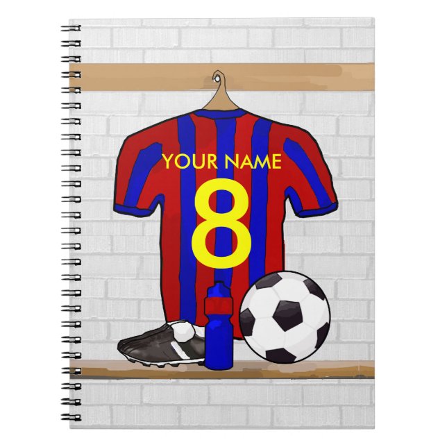 Personalised Red and Blue Football Soccer Jersey Notebook (Front)