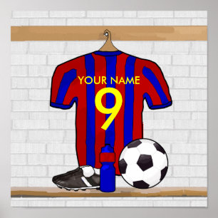 Personalised Red and Blue Football Soccer Jersey Poster