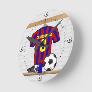 Personalised Red and Blue Football Soccer Jersey Round Clock