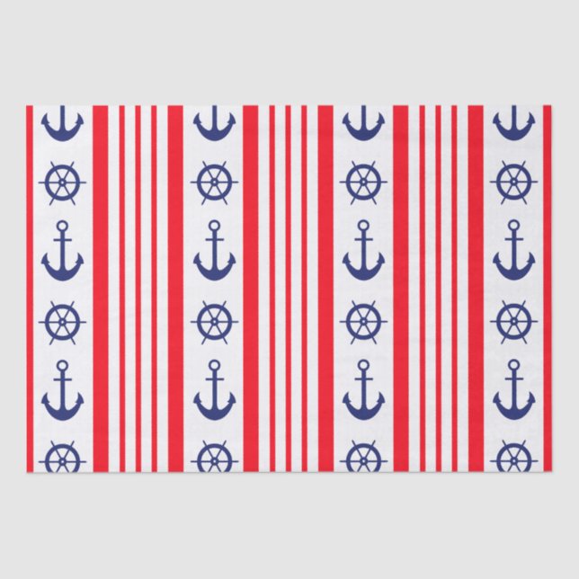 Personalised Red and Blue Nautical Anchors Tissue Paper (Front)