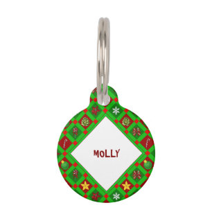 Personalised Red And Green Merry Christmas Pattern Pet Tag
