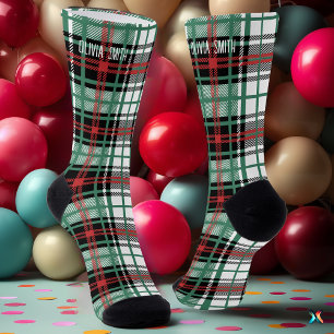 Personalised Red and Green Tartan Plaid Custom Socks