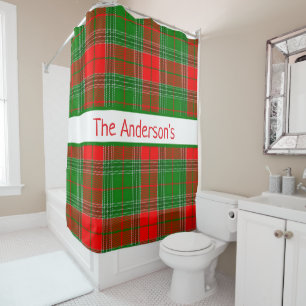 Personalised Red and Green Tartan Plaid Shower Curtain