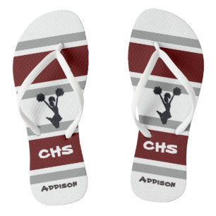 Personalised Red and Grey Cheerleader Flip Flops