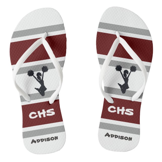 Personalised Red and Grey Cheerleader Flip Flops (Footbed)