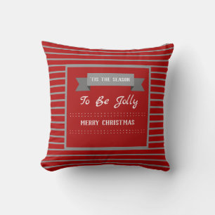 Personalised Red and Grey Christmas Striped Cushion