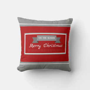 Personalised Red and Grey Christmas Striped Cushion