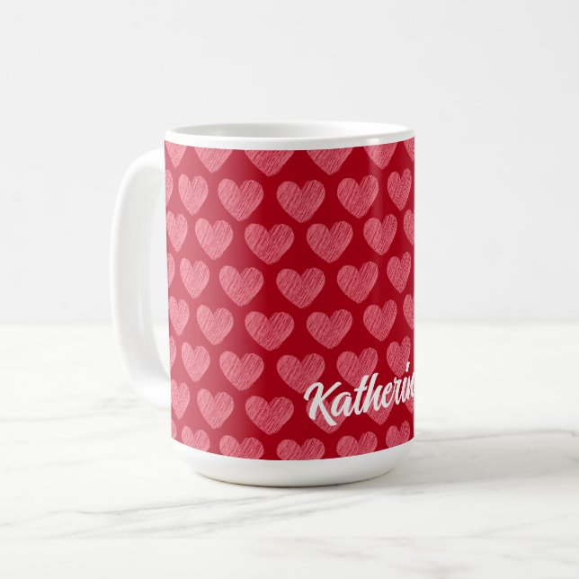 Personalised Red and Pink Hearts Mug Custom name (Front Left)