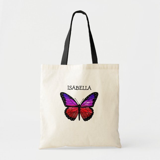 Personalised Red and Purple Butterfly Tote Bag (Front)