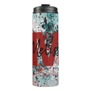 Personalised Red and teal splatters Thermal Tumble Tumbler