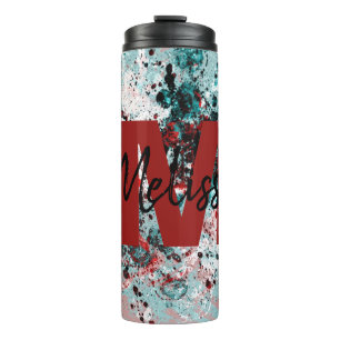 Personalised Red and teal splatters Thermal Tumbler