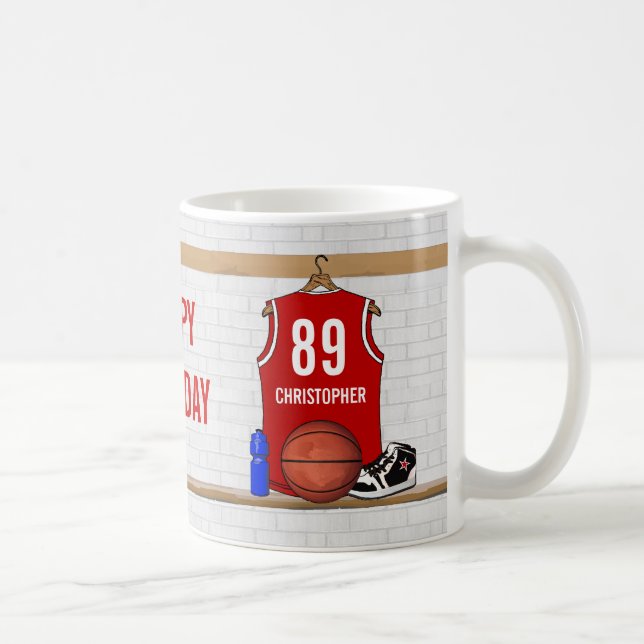 Personalised Red and White Basketball Jersey Coffee Mug (Right)