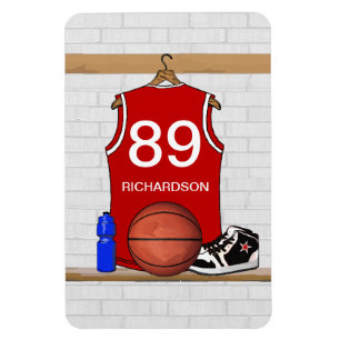 Personalised Red and White Basketball Jersey Magnet