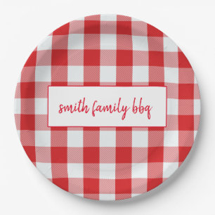 Personalised Red and White Buffalo Plaid Plates