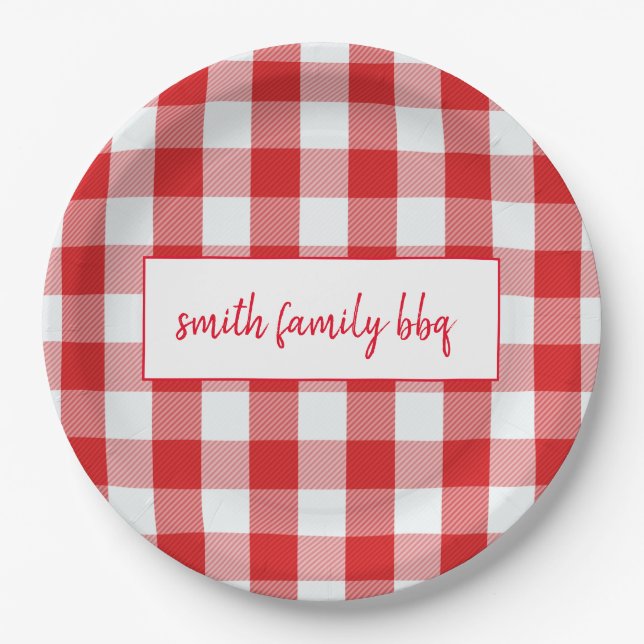 Personalised Red and White Buffalo Plaid Plates (Front)
